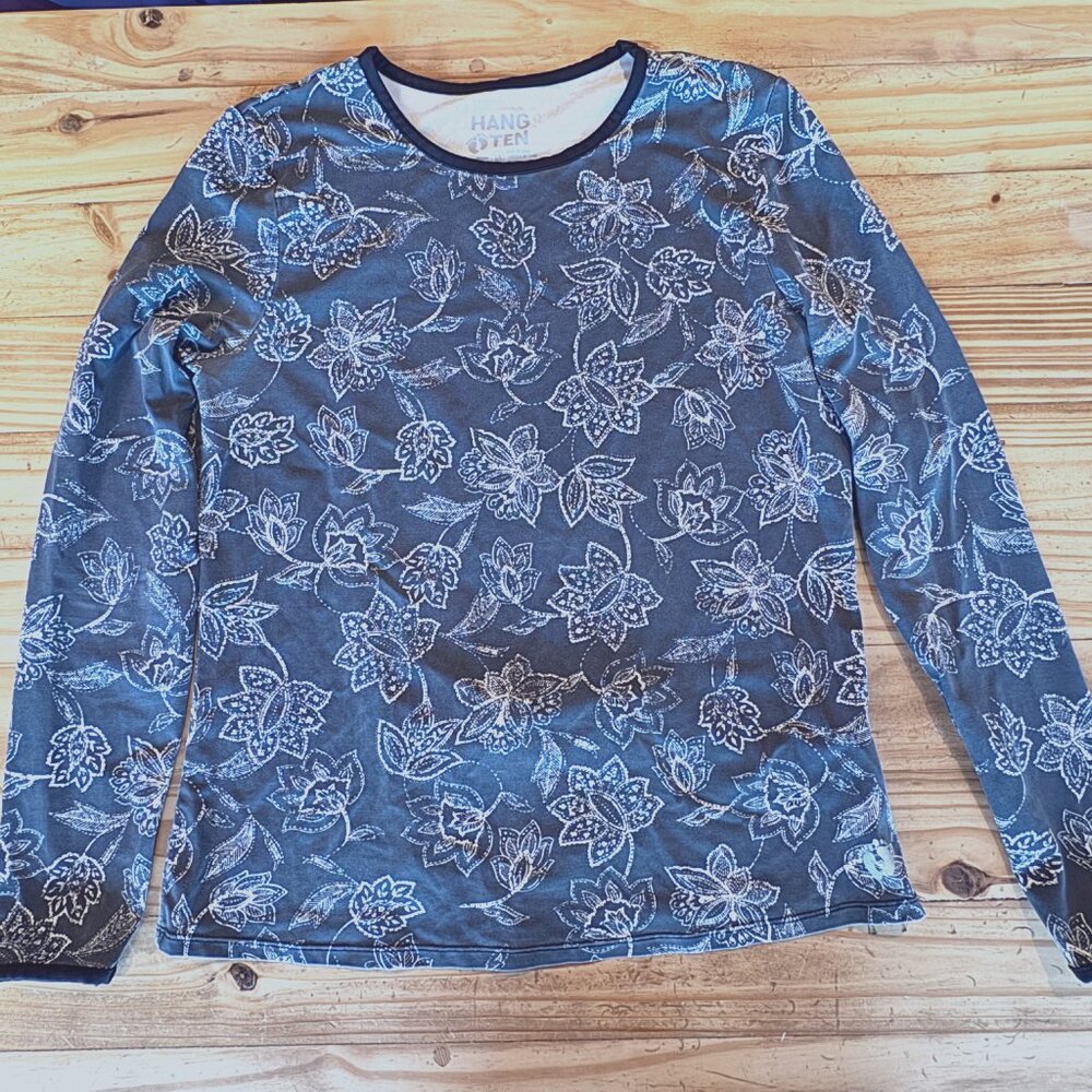 Hang Ten Rash Guard Athletic Shirt Floral Pattern Stretch UPF 50 Back Pocket.